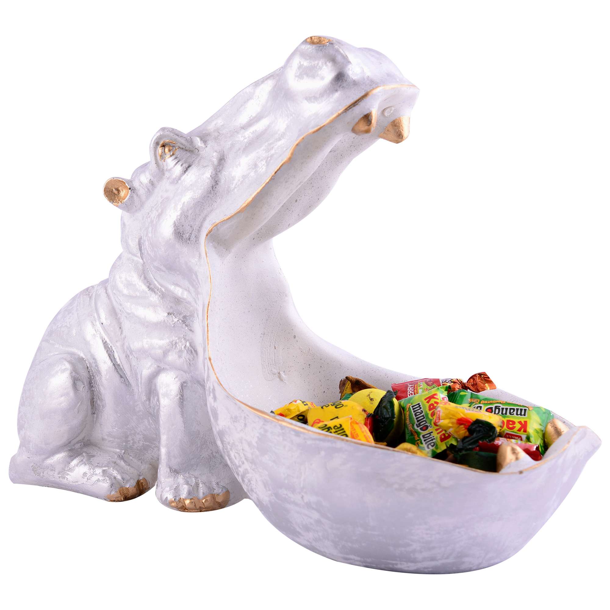Angry Hippopotamus Mouth Open Face Sculpture Polyresin Hippo Showpiece for Home Decor or Best for Put Any Type Products Wallets, Optical,Watches, Key etc White - Image 4